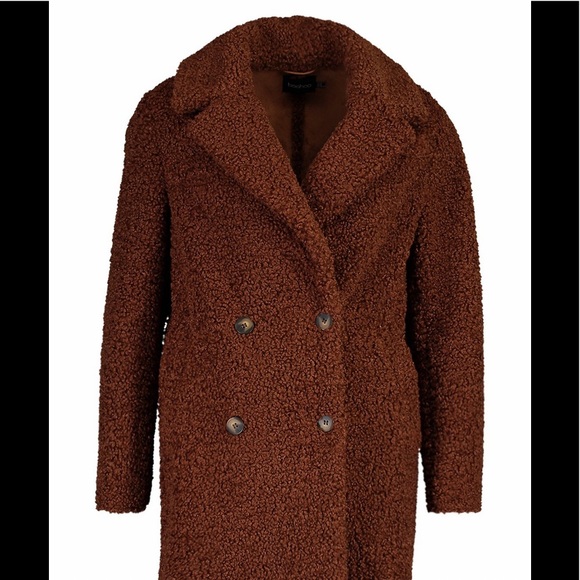 BOOHOO BONDED DOUBLE BREASTED FAUX FUR TEDDY COAT IN CHOCOLATE SIZE 6 - Picture 4 of 16